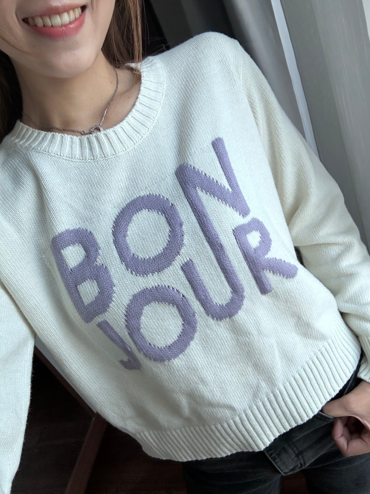 圓領Bonjour冷衫上衣