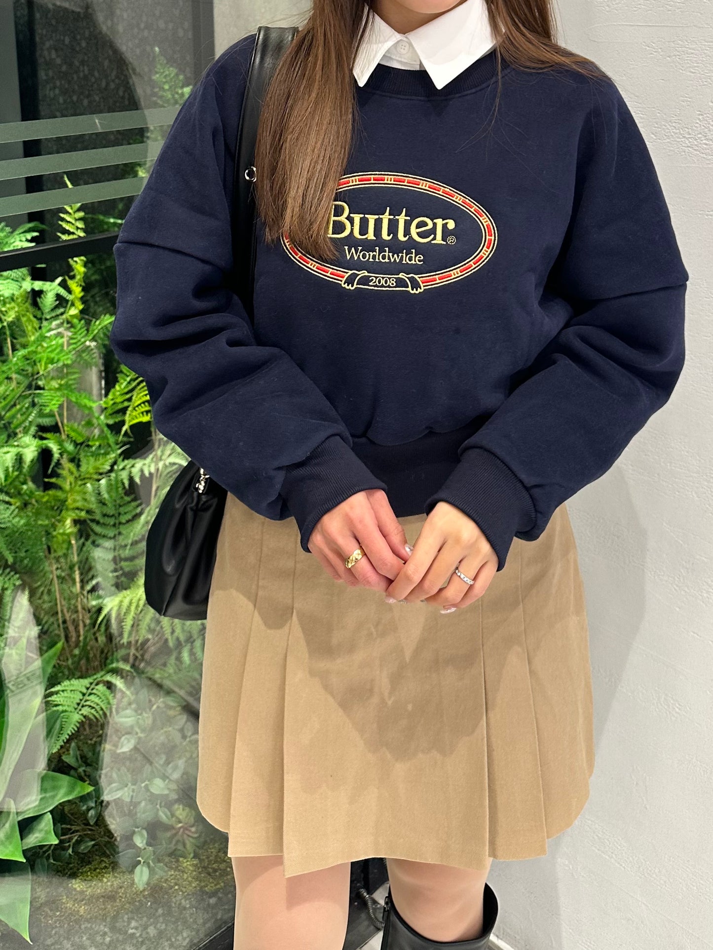 深藍色Butter短身衛衣
