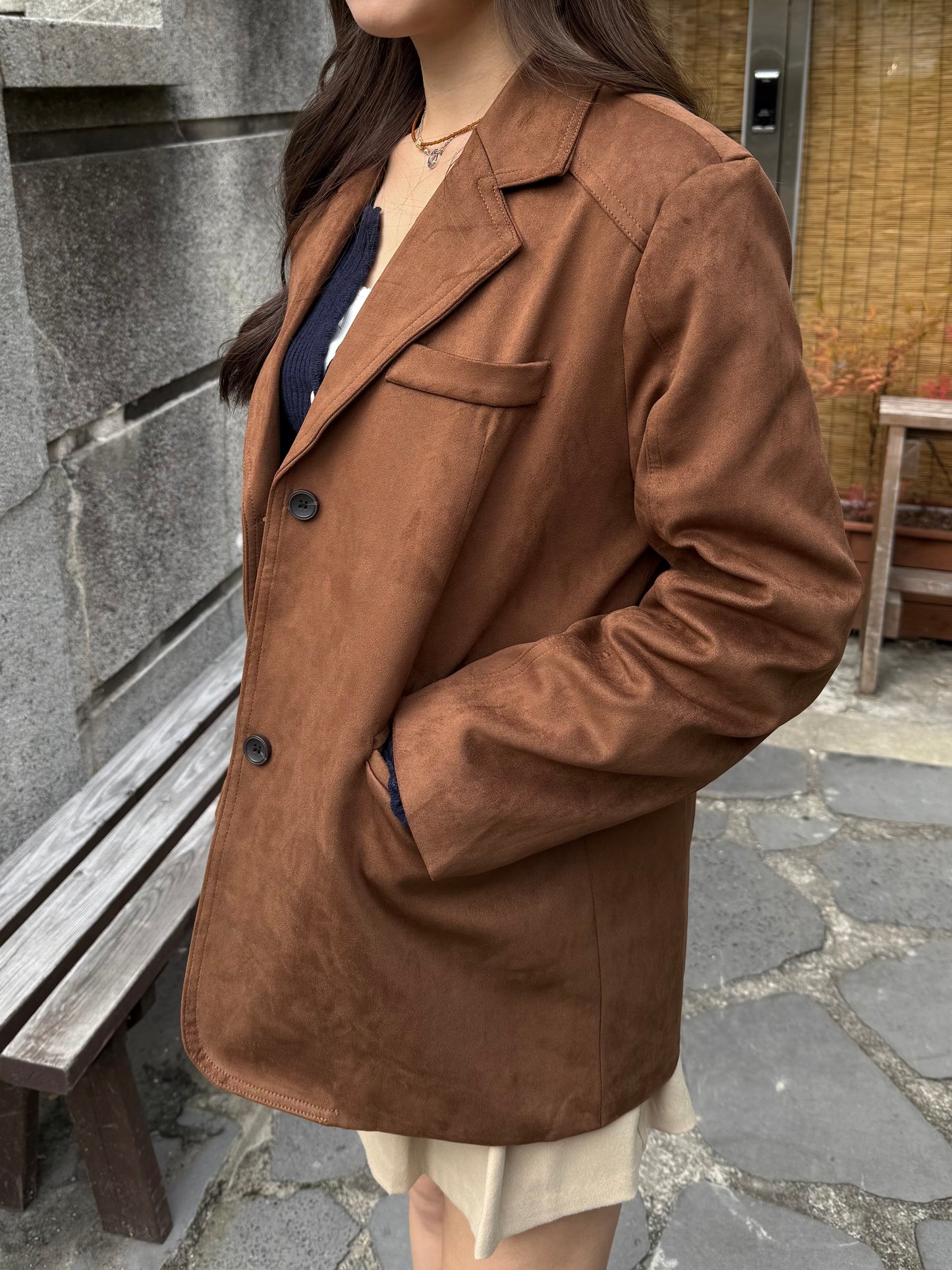啡色麂皮西裝款外套