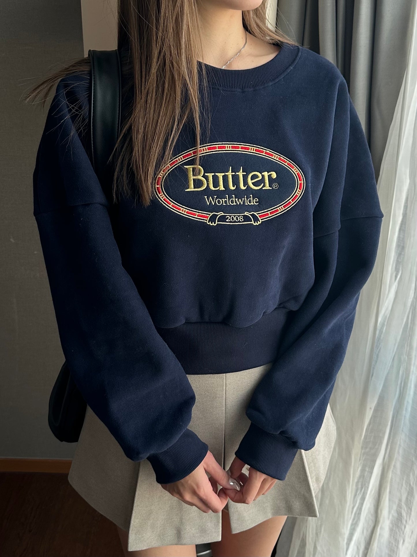 深藍色Butter短身衛衣