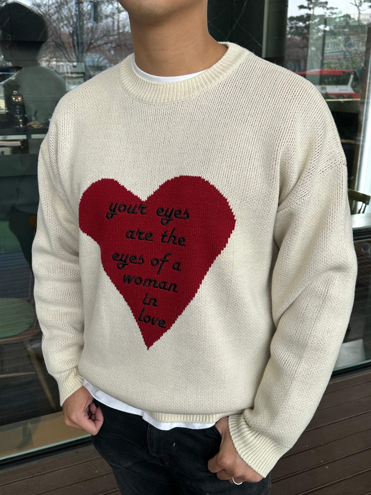 米白色Woman in Love心心毛衣