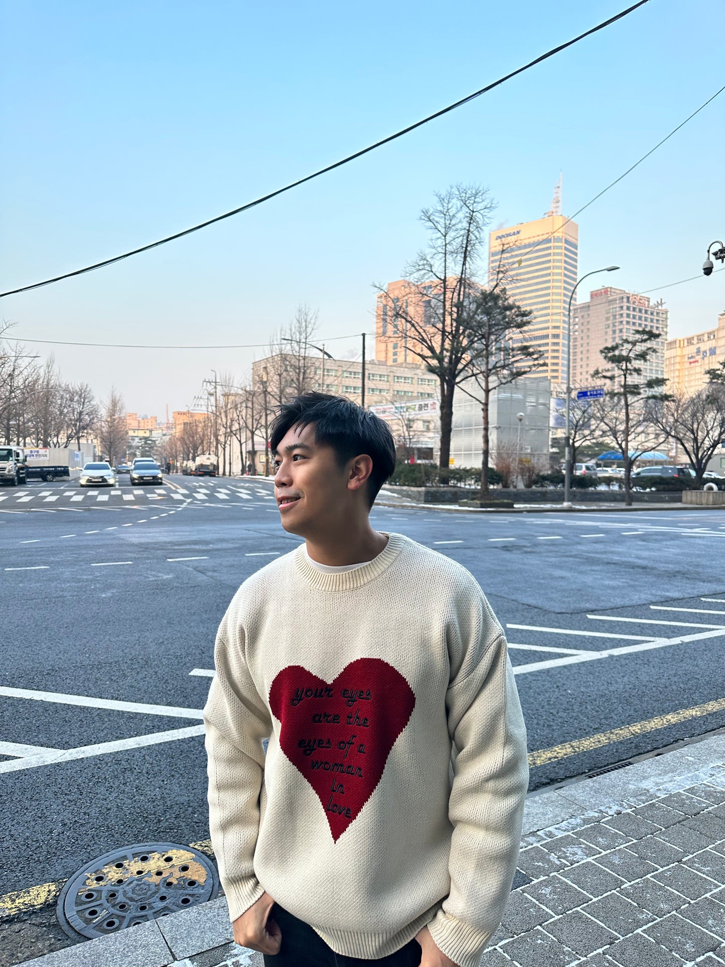 米白色Woman in Love心心毛衣