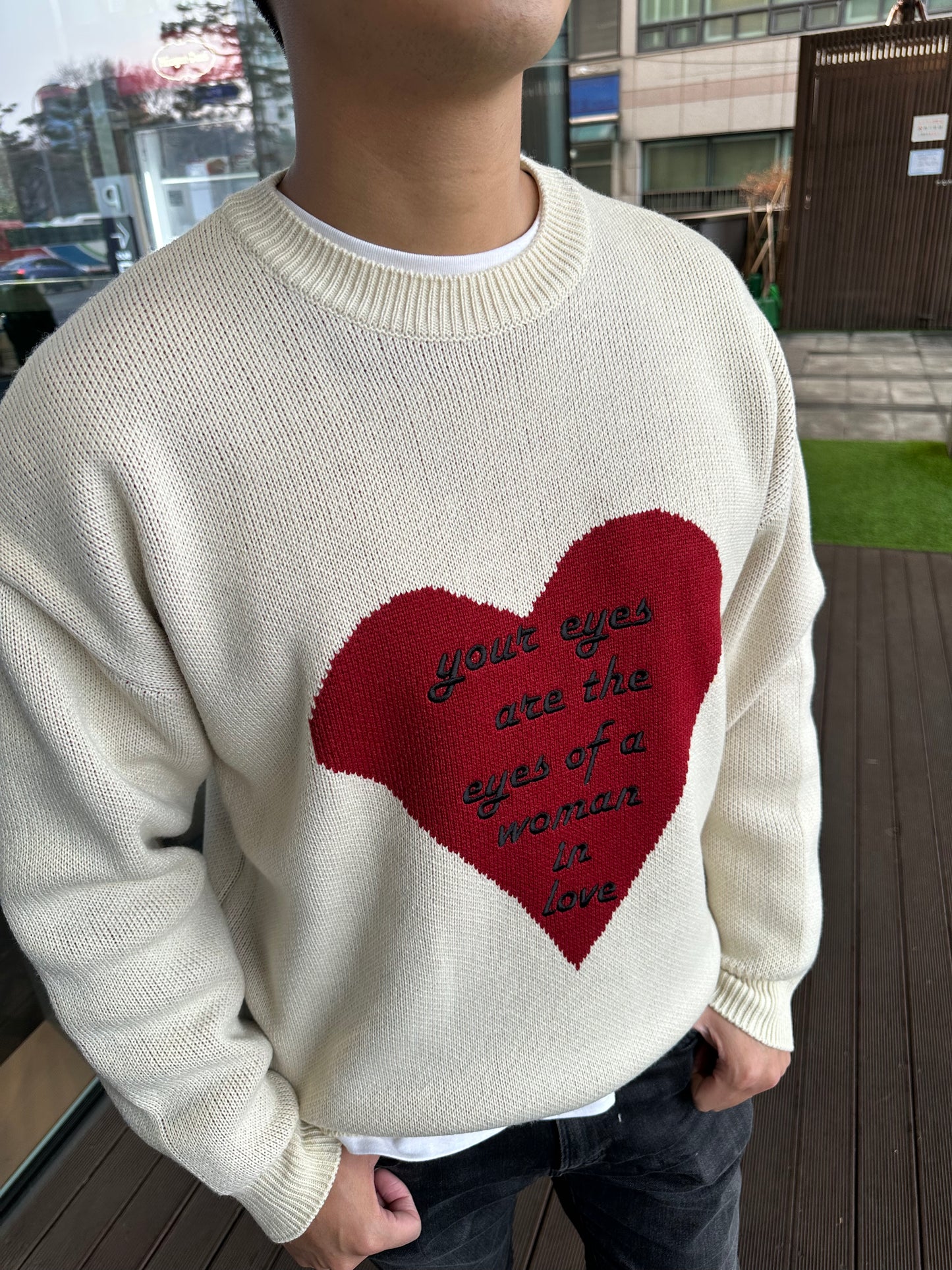 米白色Woman in Love心心毛衣