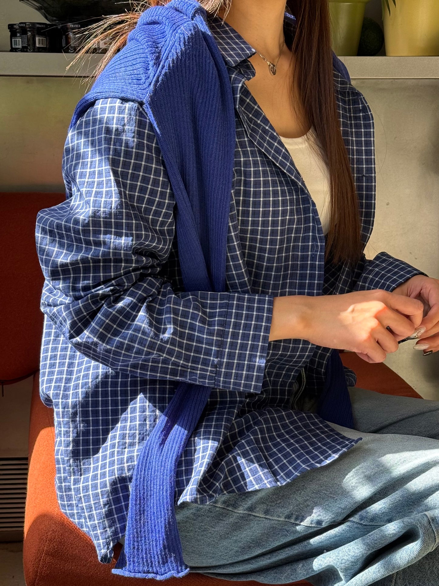 藍色格仔恤衫