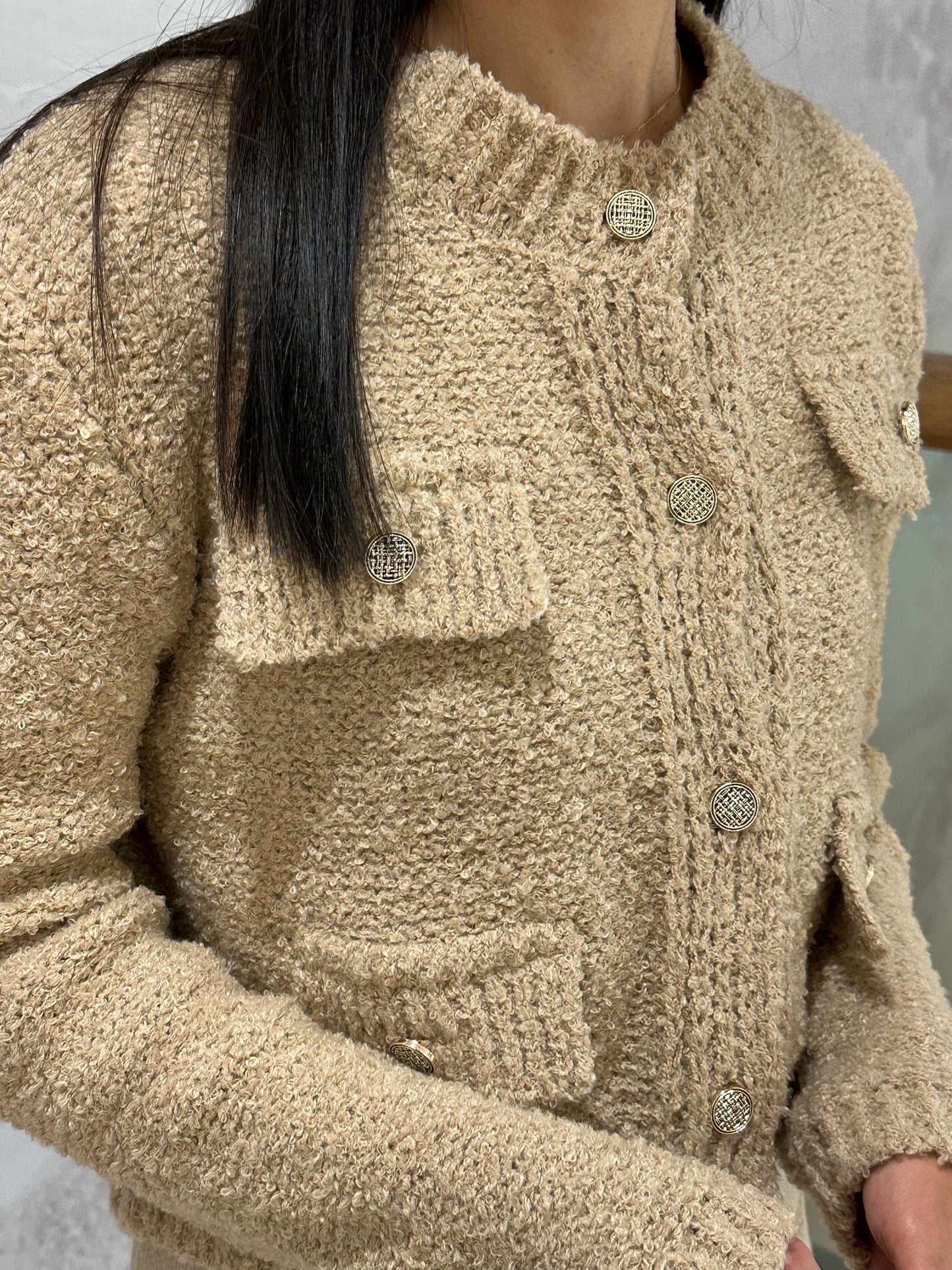 卡其色毛毛開胸小香風上衣