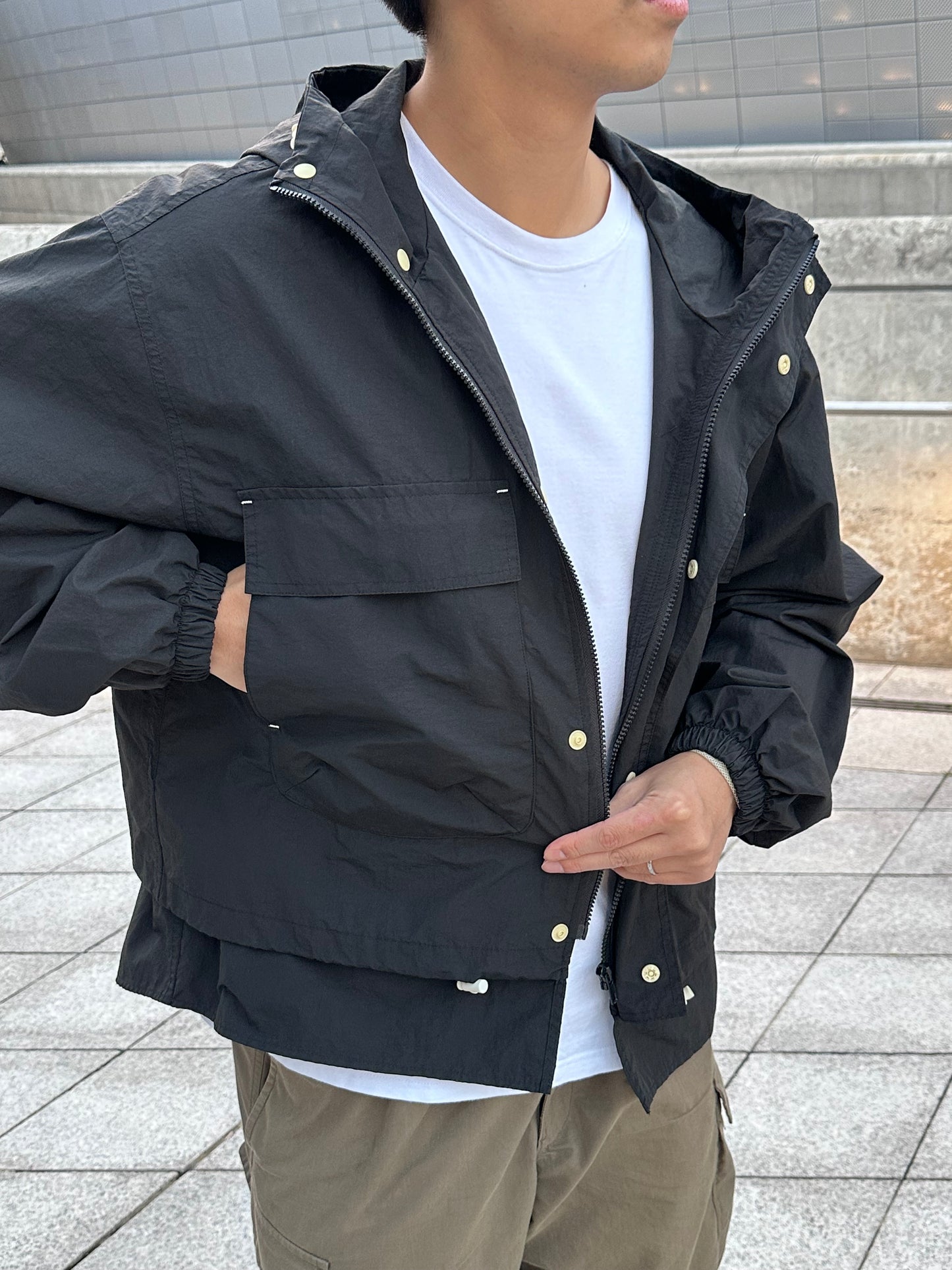 男裝黑色拉鍊連帽外套
