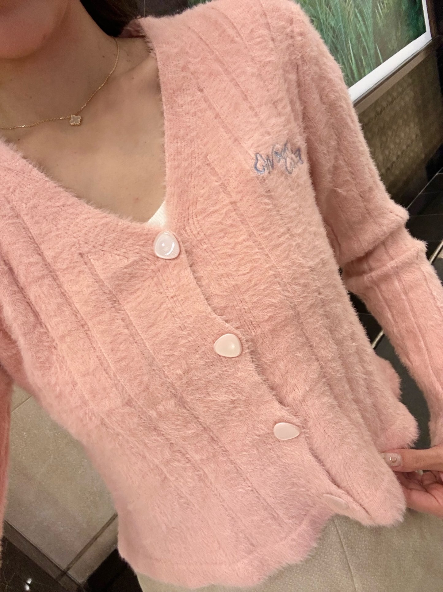 Girls 淺粉紅色開胸毛毛上衣
