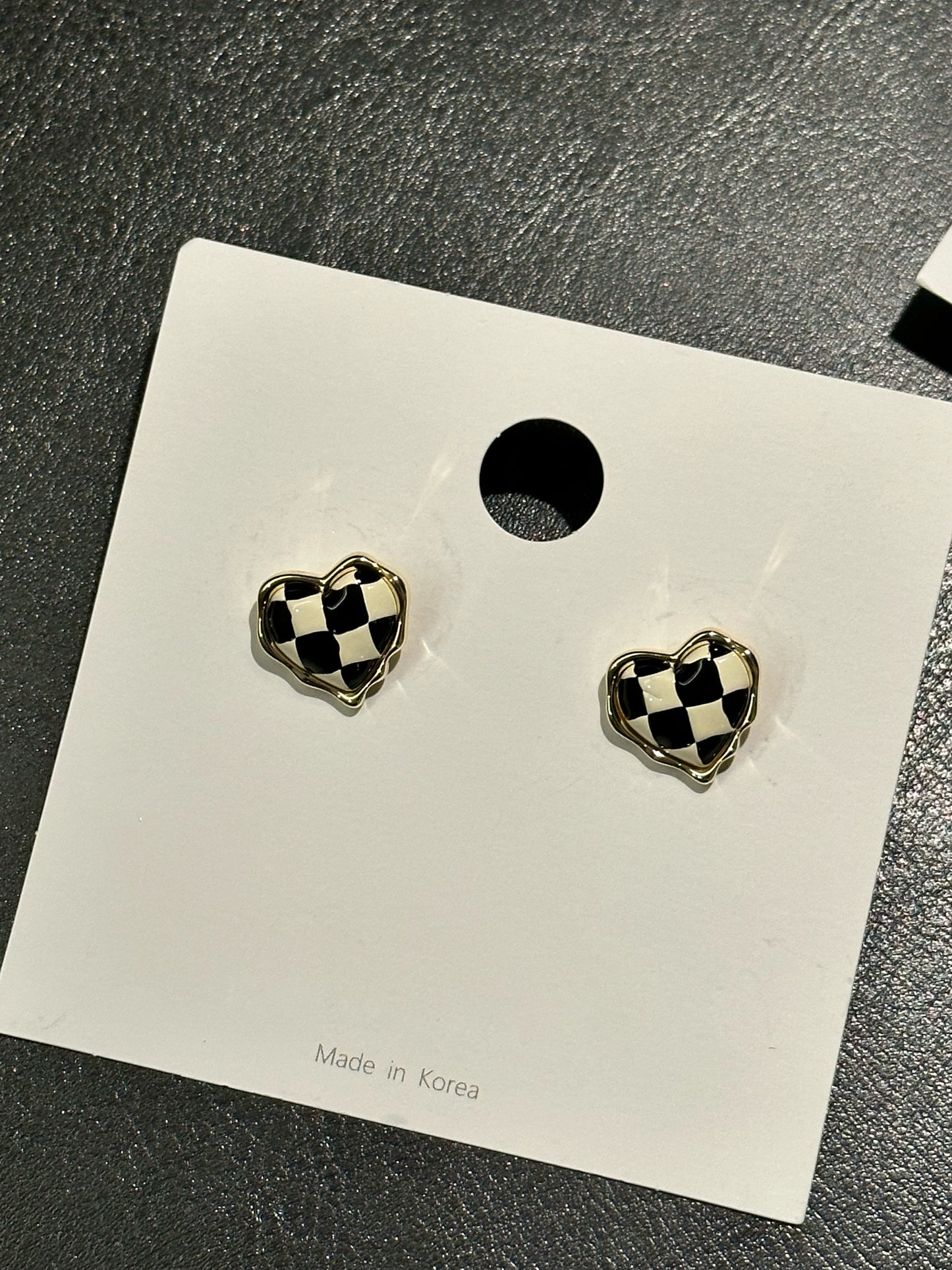 棋盤心心耳環